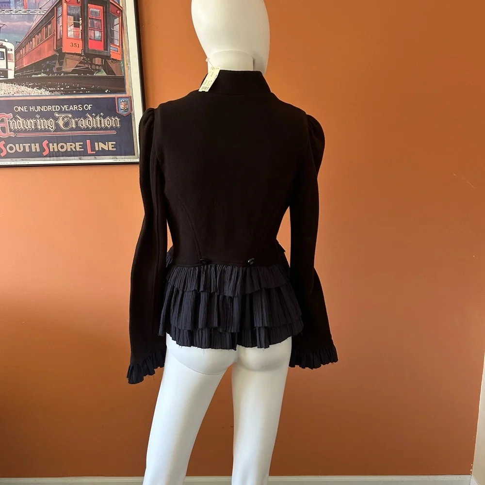 NWT FREE PEOPLE military style black women’s ruffled blazer - Picture 7 of 11